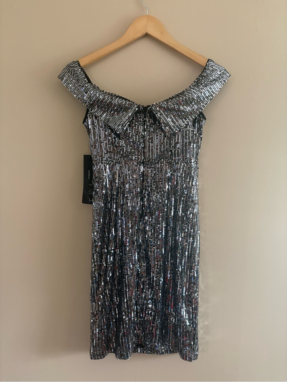 Lulus Once in a Lifetime Silver Sequin Off-the-Shoulder Mini Dress Size Small - Picture 5 of 11